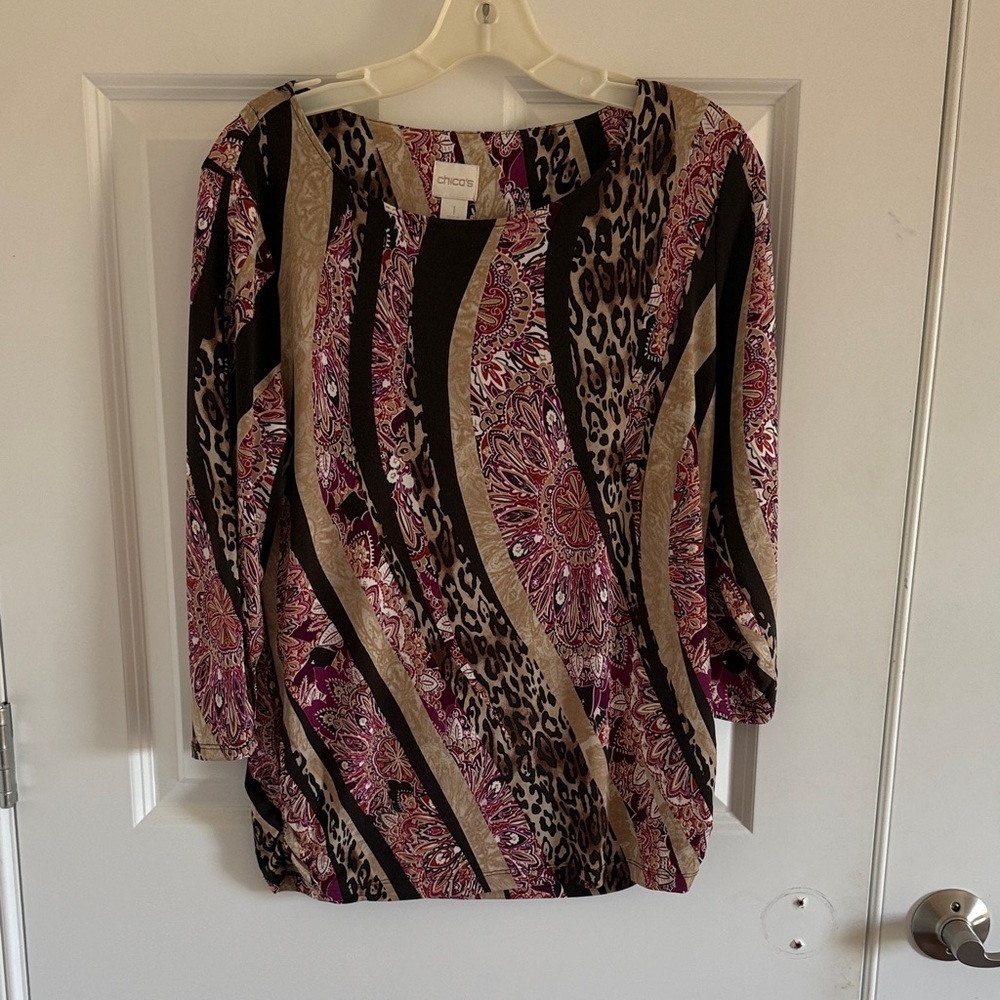 Chico's Pink and Brown Animal Print Blouse Size 1